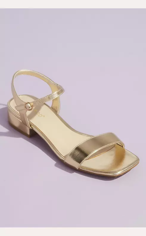 Block Heel Metallic Sandals with Ankle Strap Image 1