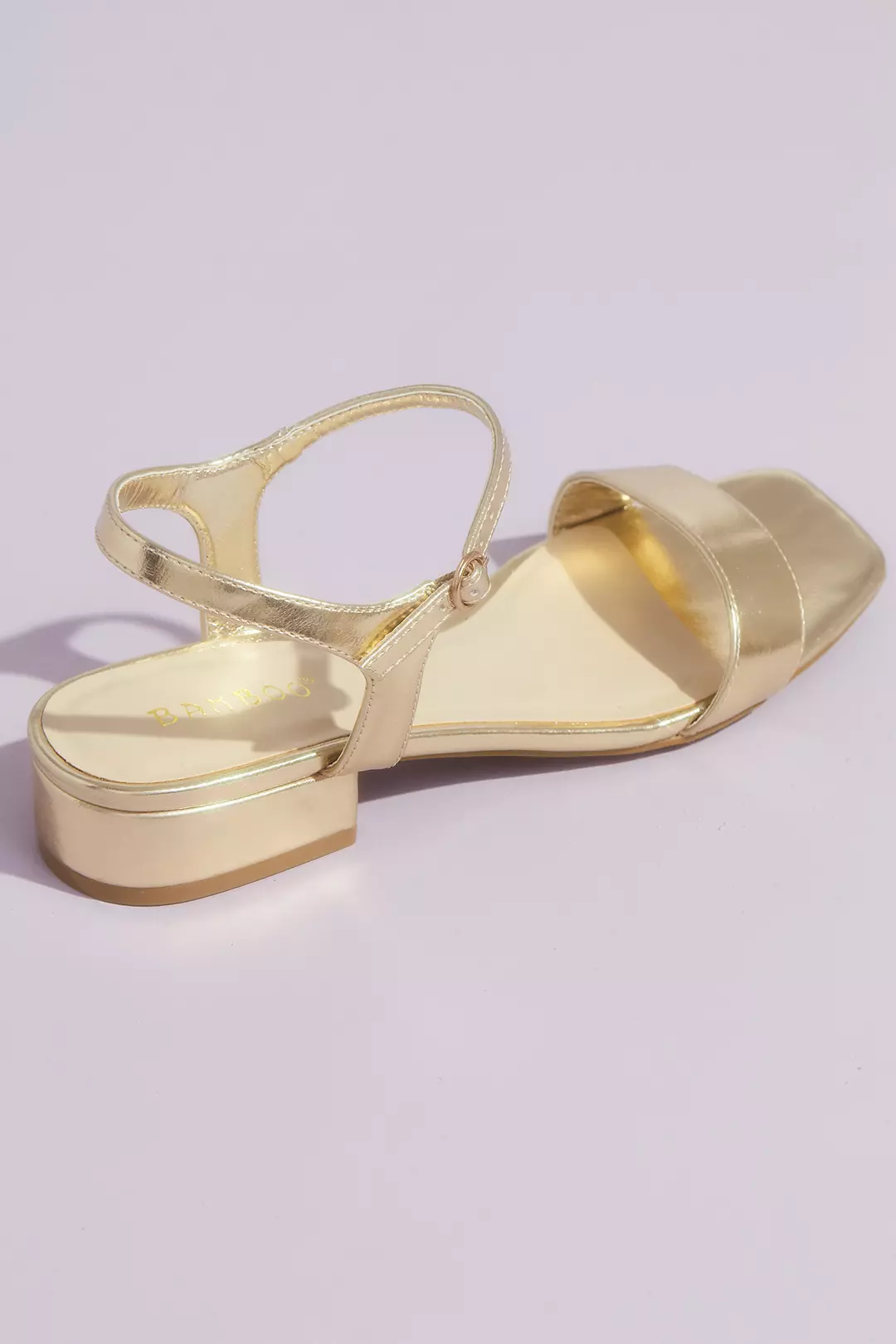 Block Heel Metallic Sandals with Ankle Strap Image 2