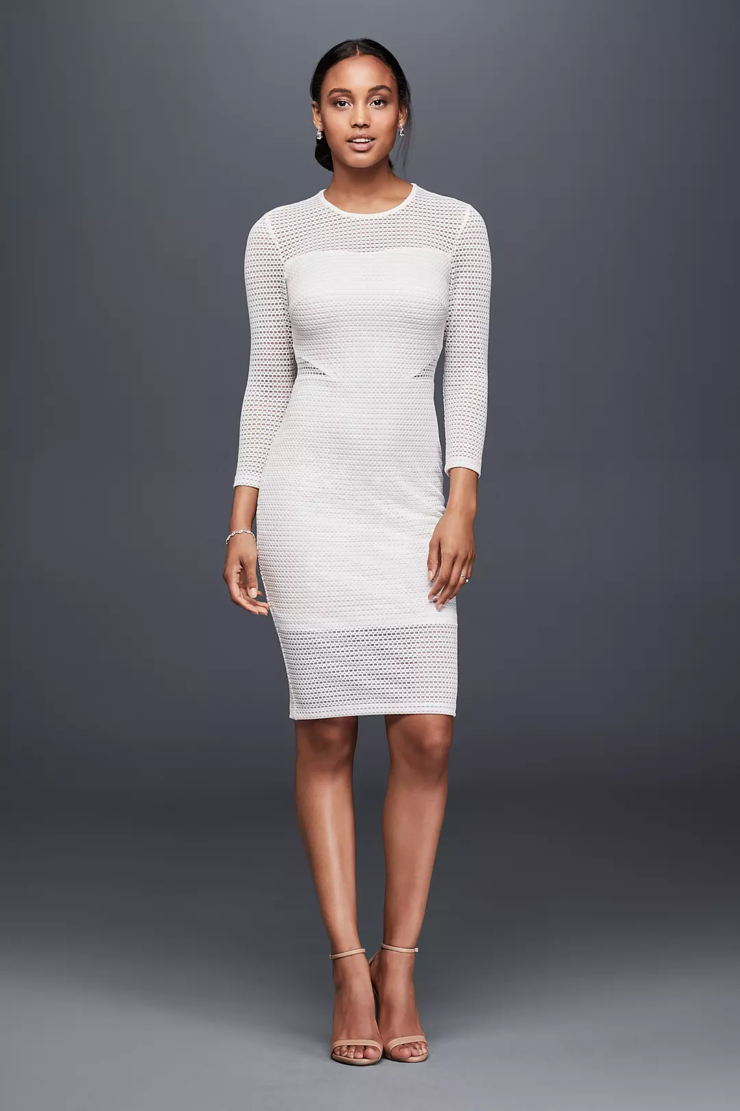 Illusion Jersey Sheath Dress with Side Details Image