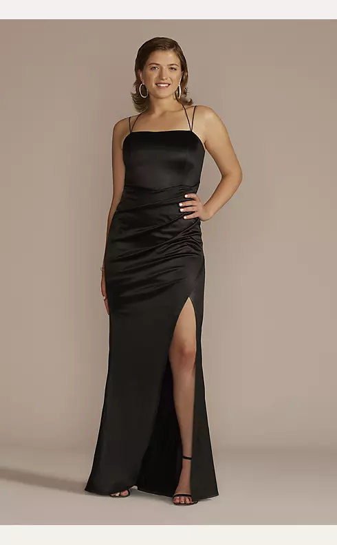 Double Strap Satin Square Neck Dress with Slit Image 1