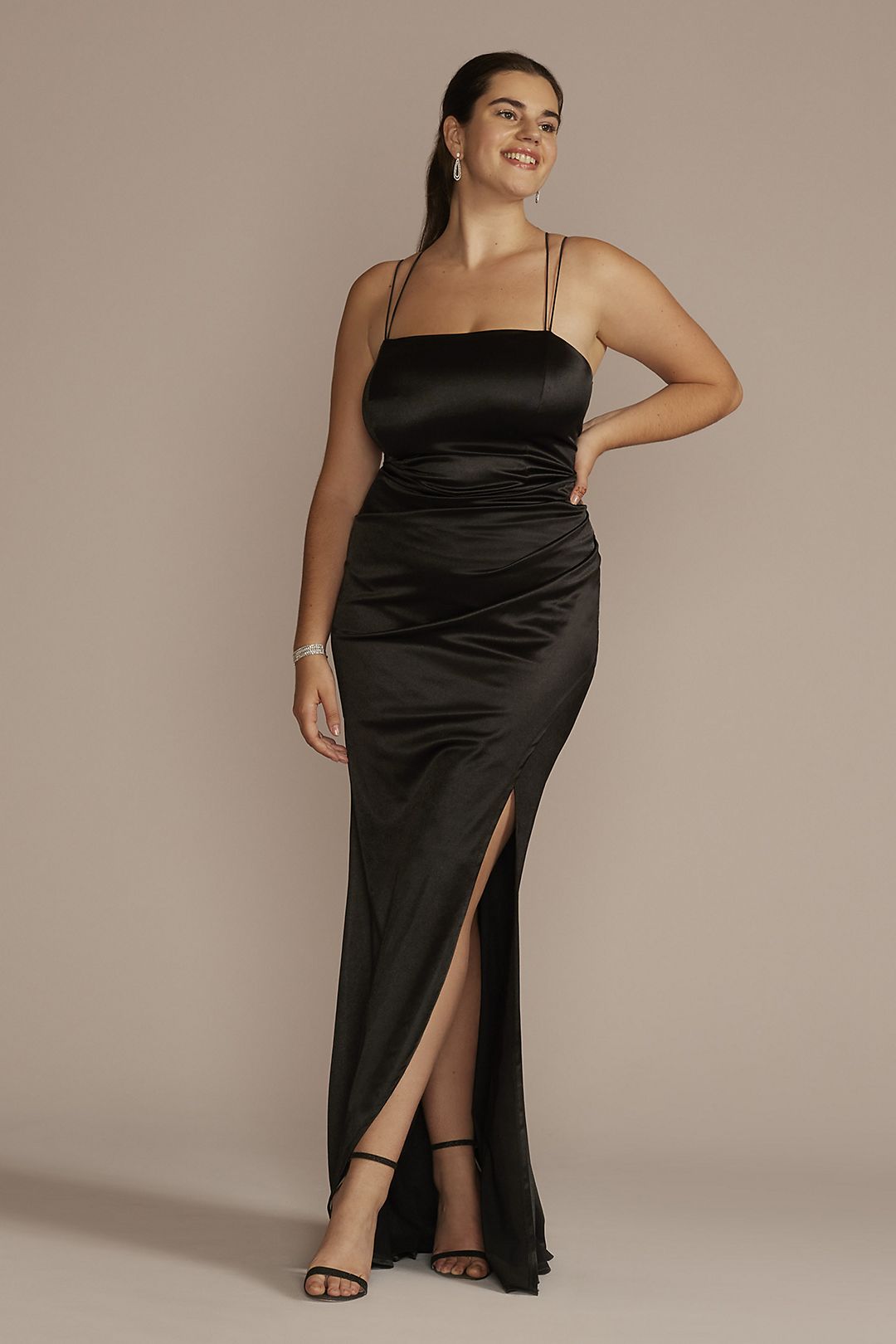 Double Strap Satin Square Neck Dress with Slit Image
