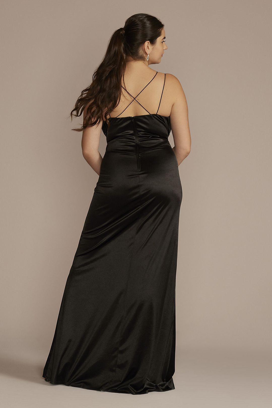 Double Strap Satin Square Neck Dress with Slit Image 2
