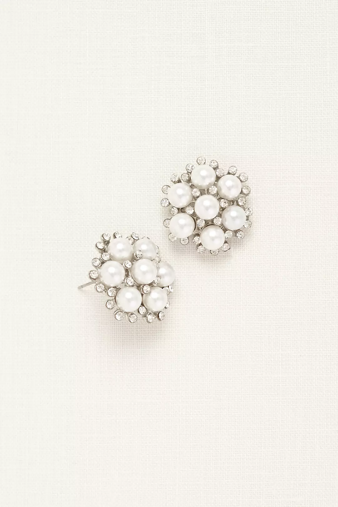 Pearl and Crystal Cluster Button Earrings Image 2