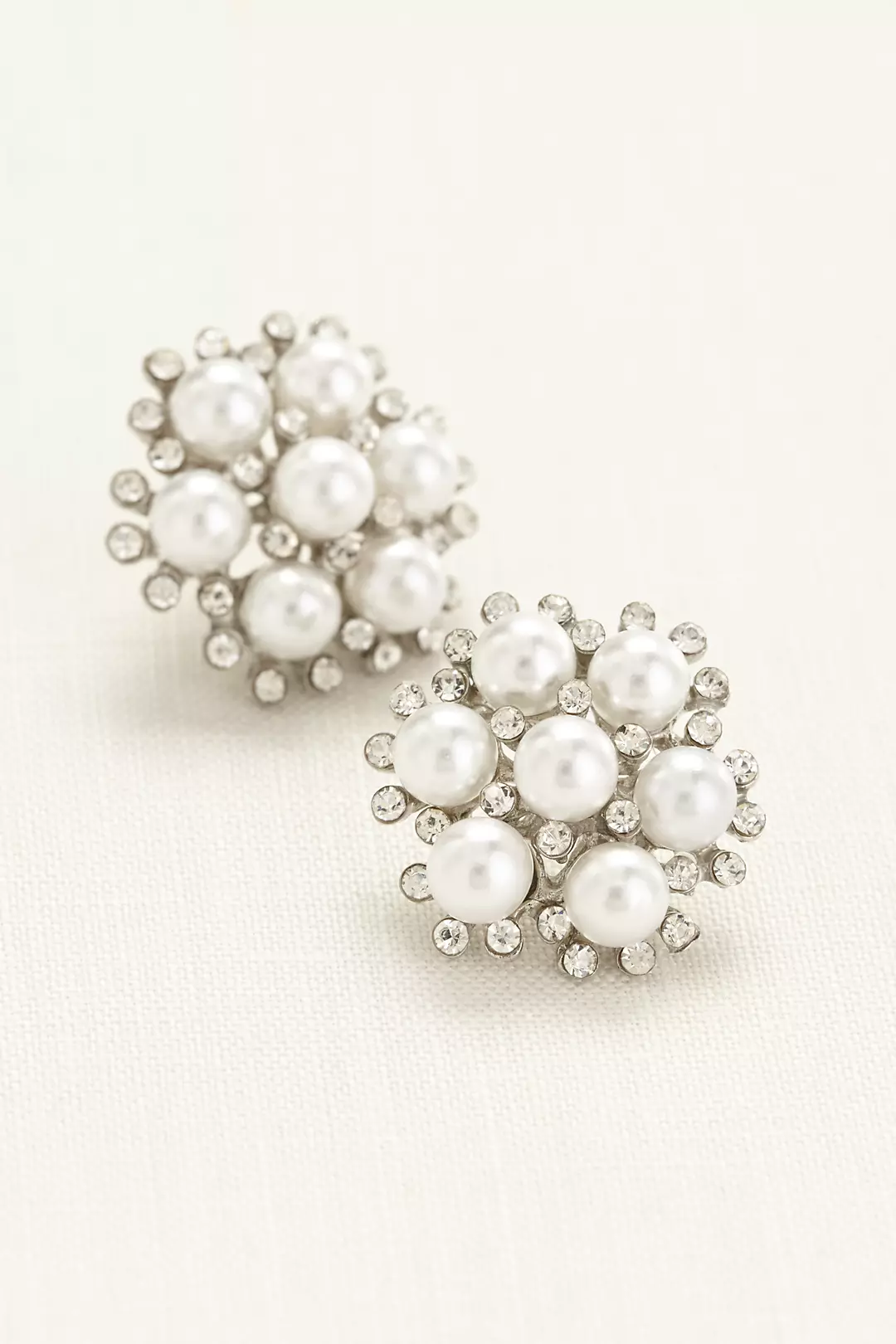 Pearl and Crystal Cluster Button Earrings Image