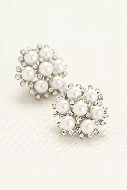 Pearl and Crystal Cluster Button Earrings Image 1