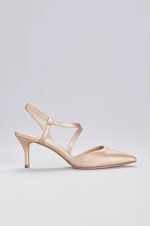 Metallic Pointy Toe Heels with Swooping Strap Image 3
