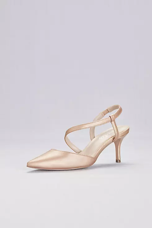 Metallic Pointy Toe Heels with Swooping Strap Image 1