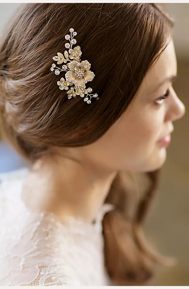 Gilded Petals Floral Hair Clip with Crystals Image