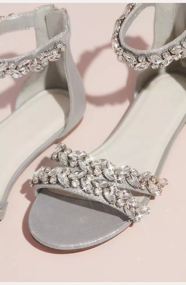 Jeweled Metallic Ankle Strap Flat Sandals Image 3