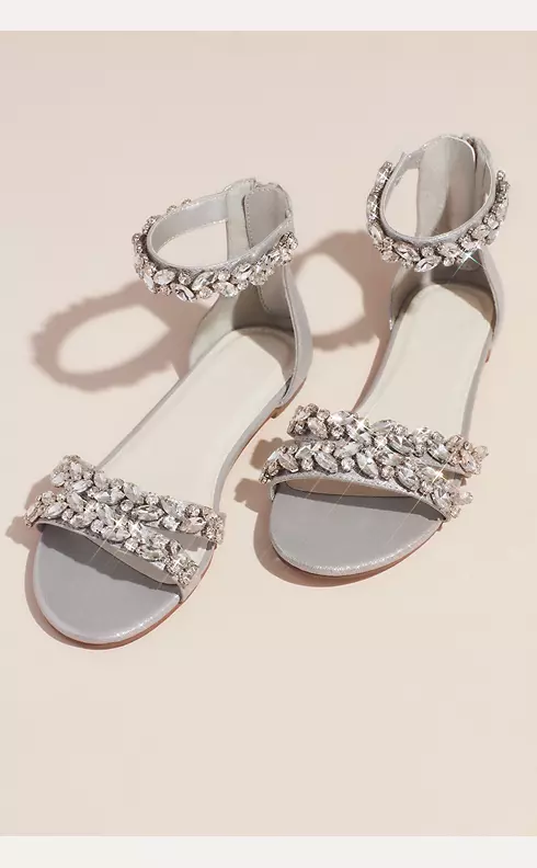 Jeweled Metallic Ankle Strap Flat Sandals | David's Bridal