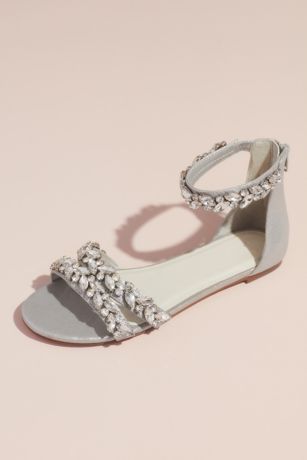 David's Bridal Grey Flat Sandals (Jeweled Metallic Ankle Strap Flat Sandals)