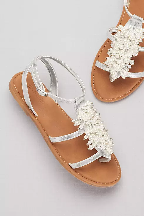 Dangling Pearl Strappy Flat Sandals Image 4
