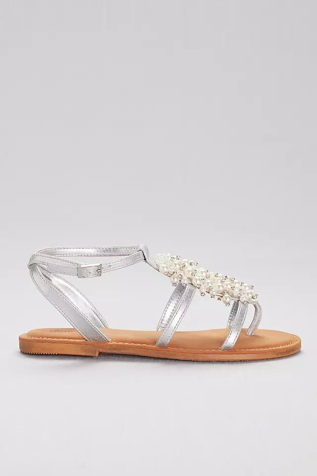 Dangling Pearl Strappy Flat Sandals Image 3