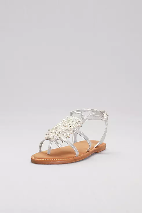 Dangling Pearl Strappy Flat Sandals Image 1