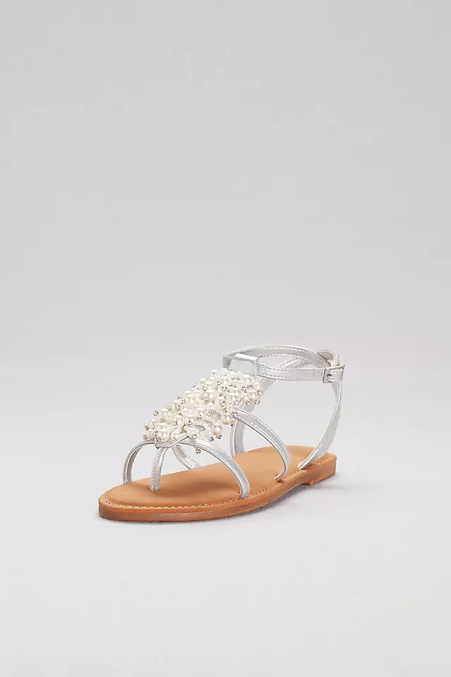 Dangling Pearl Strappy Flat Sandals Image