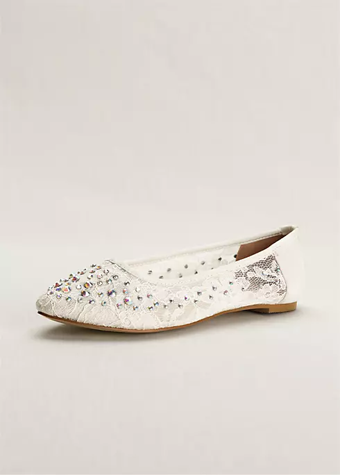 Lace Pointed Toe Flat with Crystal Detail Image 1