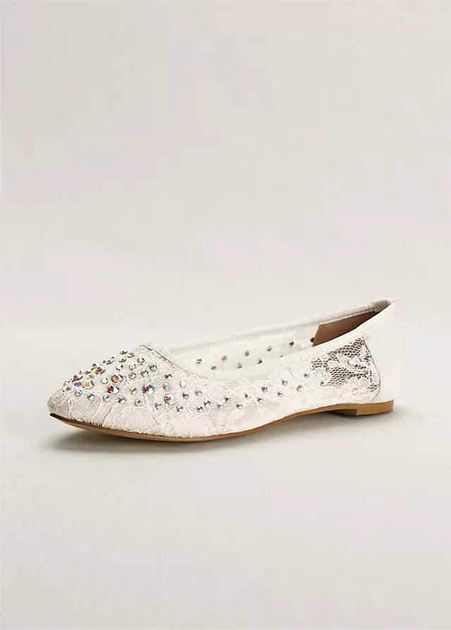 Lace Pointed Toe Flat with Crystal Detail Image