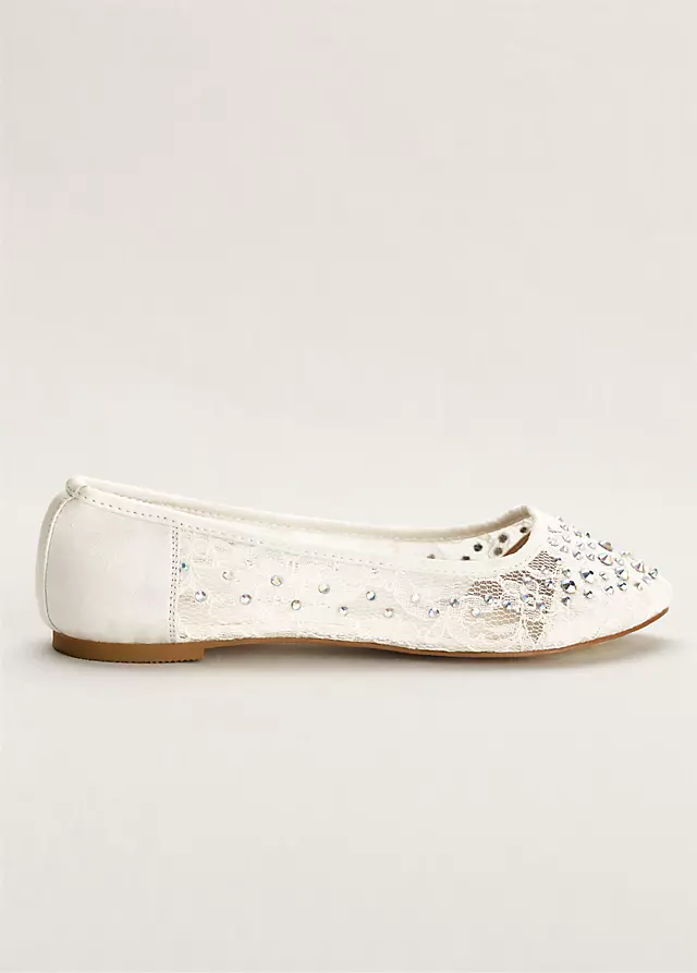 Lace Pointed Toe Flat with Crystal Detail Image 3