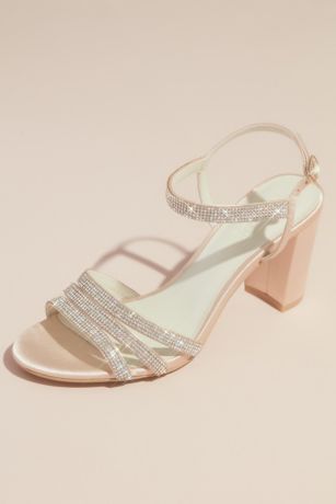 Satin Block Heel Sandals with Pave Crystal Straps David s Bridal