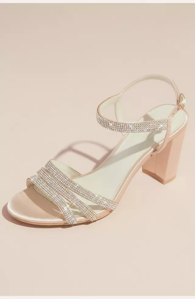 Satin Block Heel Sandals with Pave Crystal Straps | David's Bridal