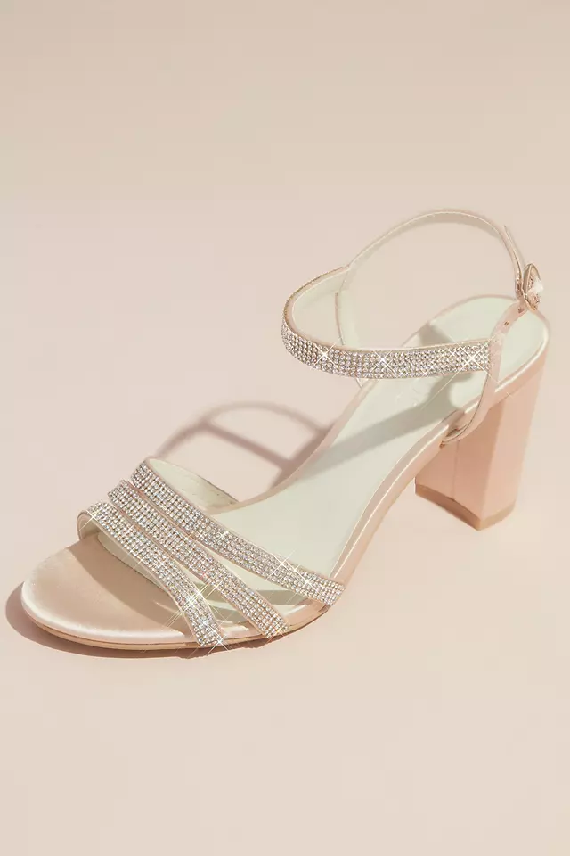 Satin Block Heel Sandals with Pave Crystal Straps Image 2