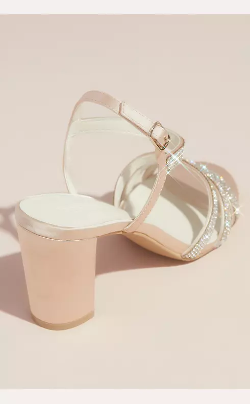Satin Block Heel Sandals with Pave Crystal Straps Image 3