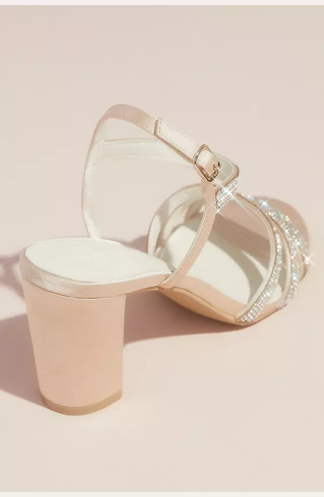 Satin Block Heel Sandals with Pave Crystal Straps Image 3