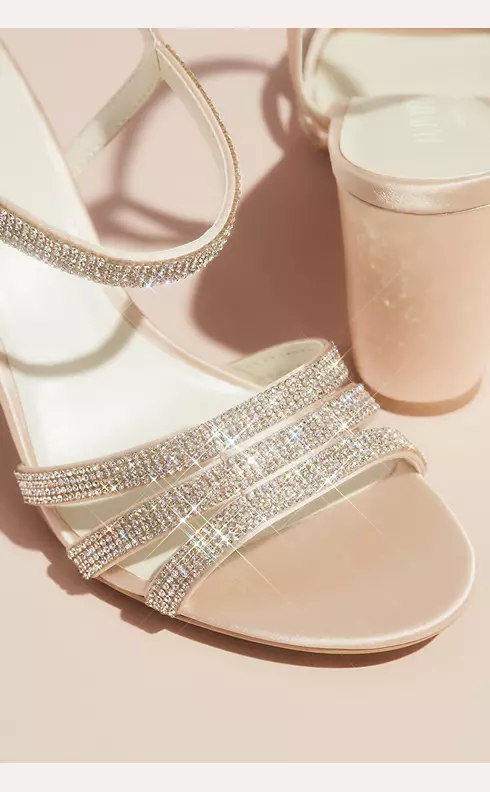 Satin Block Heel Sandals with Pave Crystal Straps Image 4
