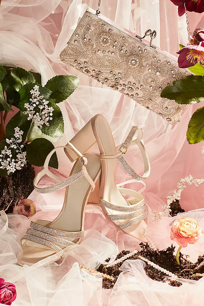 Satin Block Heel Sandals with Pave Crystal Straps | David's Satin Block Heel Sandals with Pave Crystal Straps | David's
