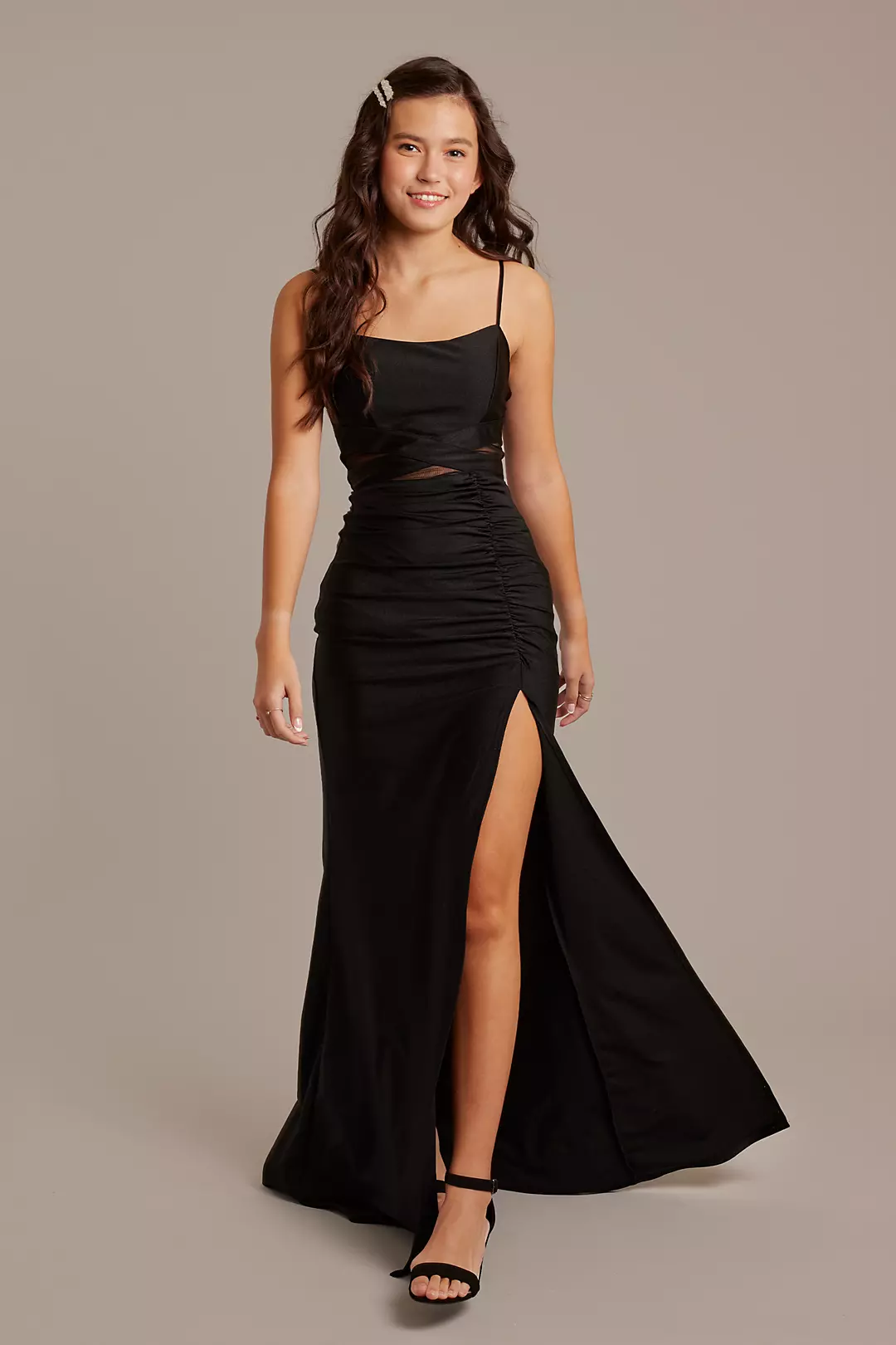 Crepe Illusion Waist Sheath Dress | David's Bridal Crepe Illusion Waist Sheath Dress | David's Bridal