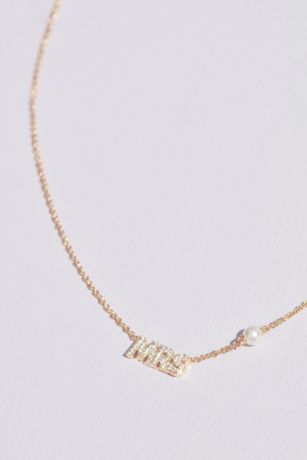 18K Gold Plated MRS Necklace with Pearl Detail | David's Bridal