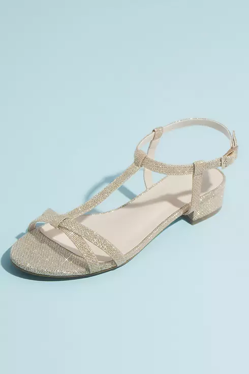 Glitter T-Strap Sandals with Low Block Heel Image 1