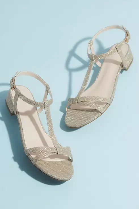 Glitter T-Strap Sandals with Low Block Heel Image 3