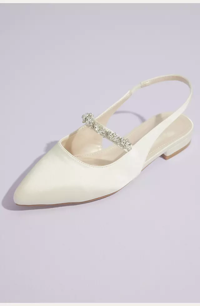 Satin Slingback Flats with Crystal Strap Image