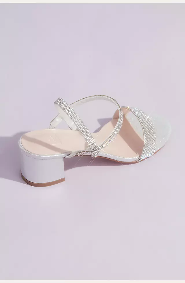 Crystal-Encrusted Stretch Strap Low-Heel Sandals | David's Bridal