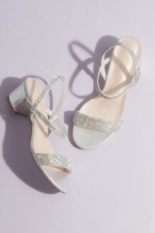 DB Studio Grey;Pink Heeled Sandals (Crystal-Encrusted Stretch Strap Low-Heel Sandals)