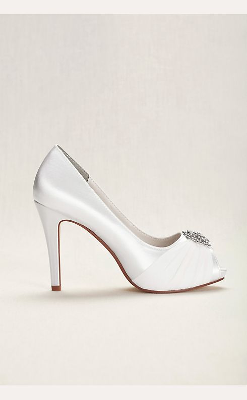 Satin Ivory White bride woman wedding shoes high heels peep