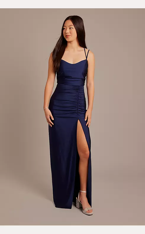 Scoop Neck Ruched Sheath Dress with Slit Image 1