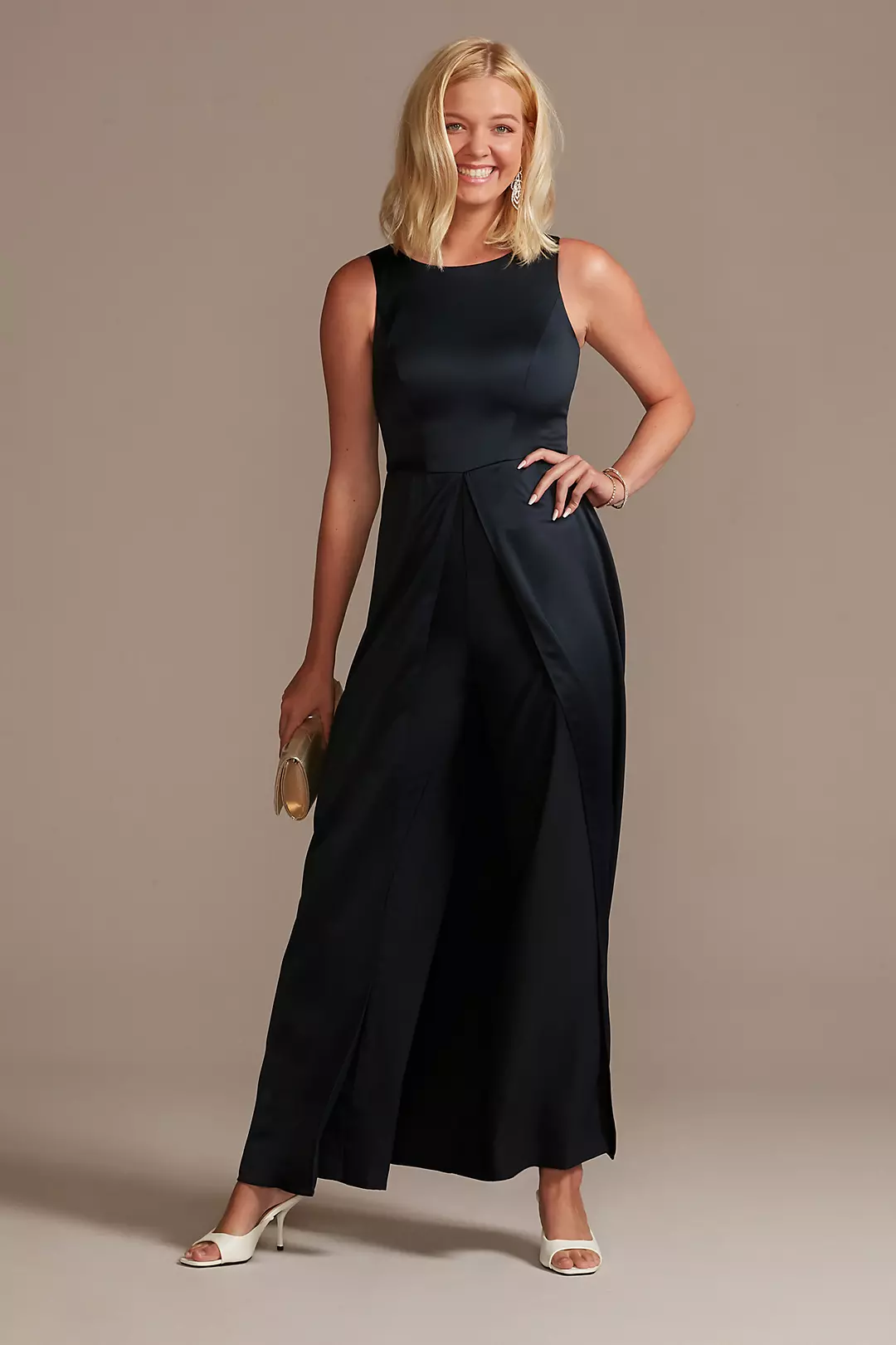 Crepe Jumpsuit with Satin Overskirt Image
