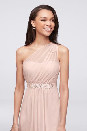 david's bridal mesh one shoulder