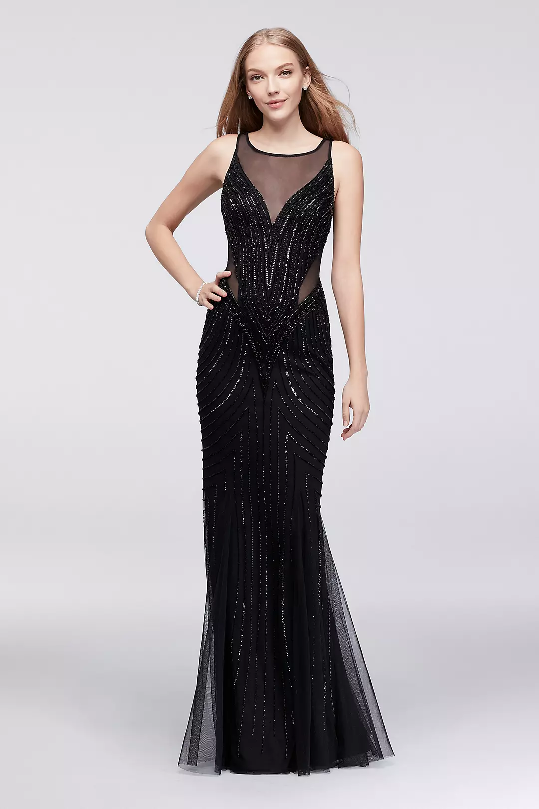 Beaded Mesh Mermaid Gown with Illusion Neckline Image