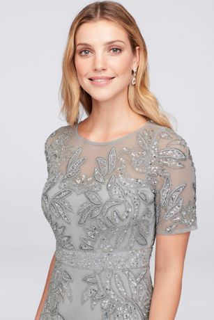 VineBeaded Mesh Gown with ElbowLength Sleeves David's Bridal