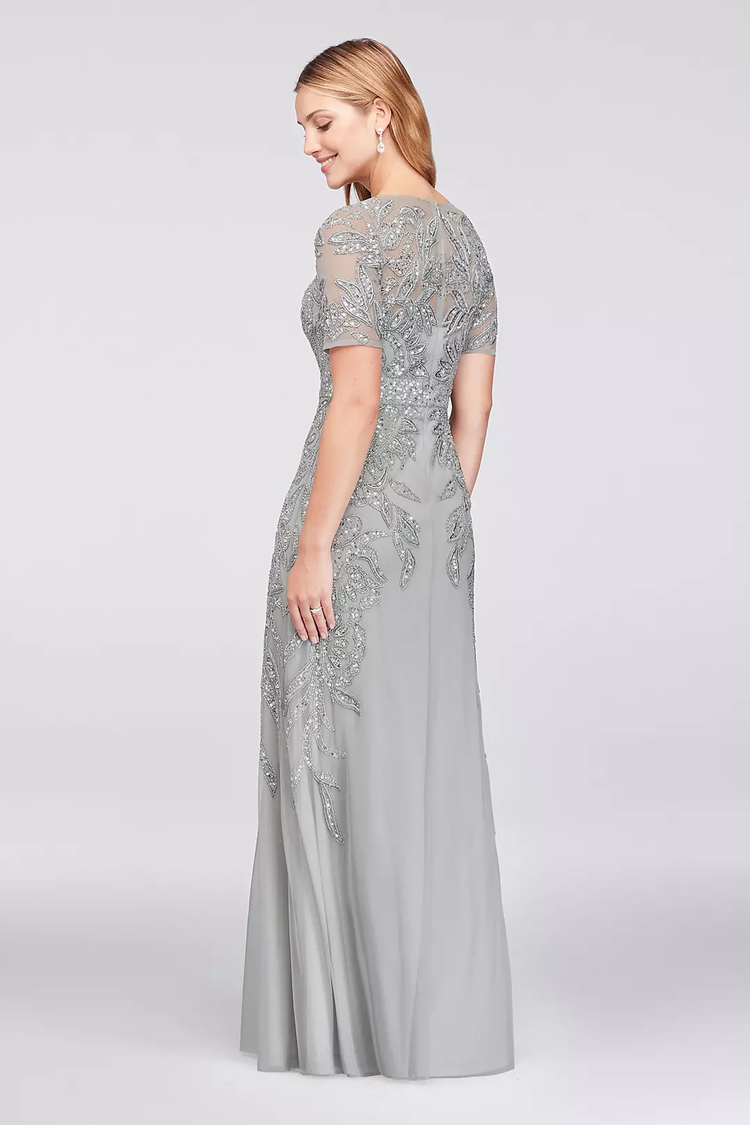 Vine-Beaded Mesh Gown with Elbow-Length Sleeves Image 2
