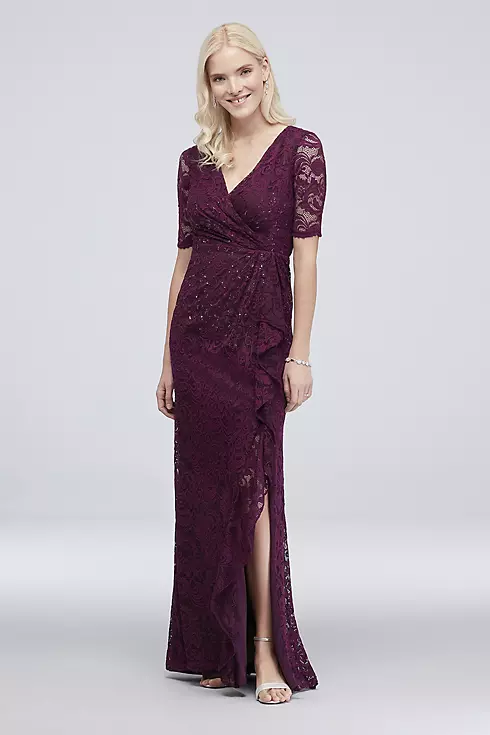 Sequin Lace 3/4 Sleeve Sheath Dress with Cascade Image 1