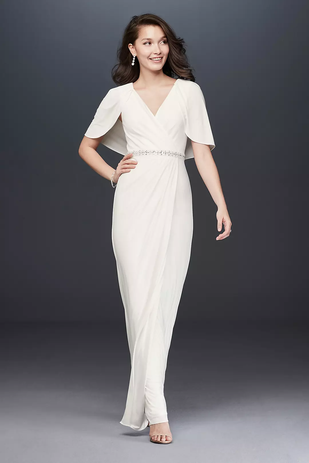 Faux-Wrap Jersey Capelet Gown with Embellishment Image