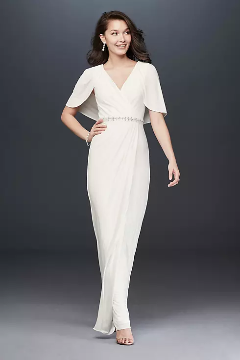 Faux-Wrap Jersey Capelet Gown with Embellishment Image 1