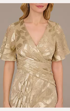 Metallic Print Flutter Sleeve Sheath Dress Image 3