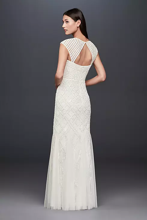 Square-Neck Mesh Sheath Gown with Allover Beading Image 2
