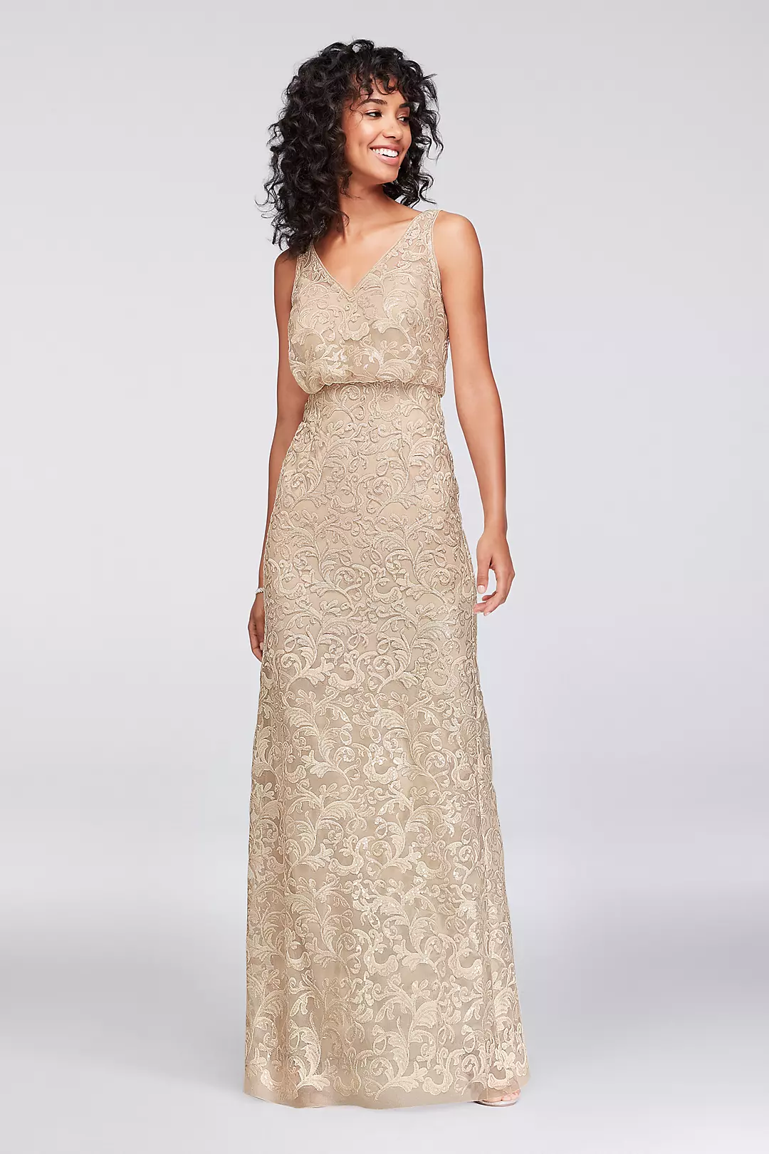 V-Neck Sequin Blouson Bridesmaid Dress Image