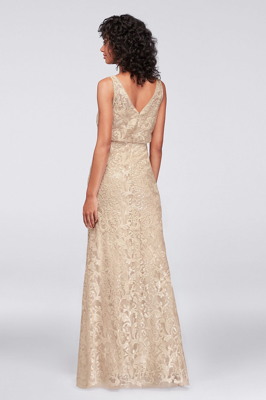 V-Neck Sequin Blouson Bridesmaid Dress Image 4